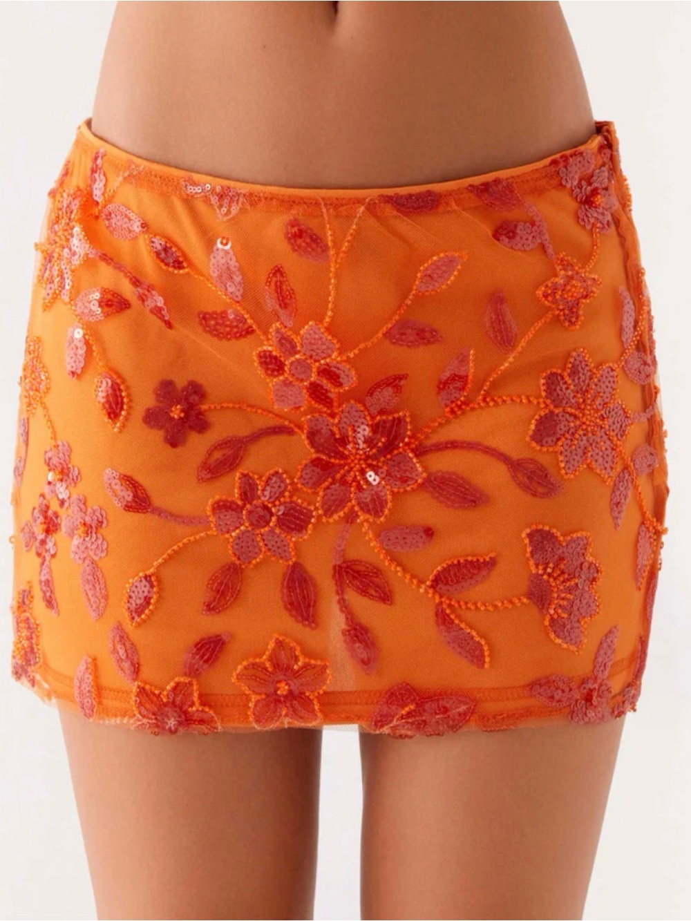 Peppermayo Orange Embroidered Mini Skirt